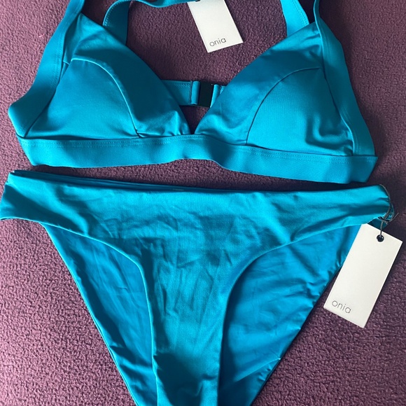 Onia dark teal bikini set Alexandra Top Lily Bottom Large New w Tags - Picture 3 of 16